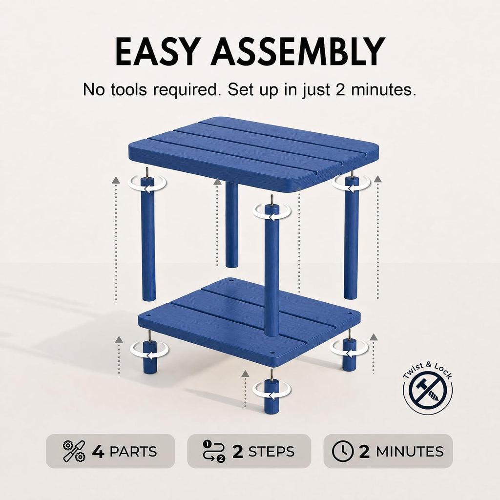 Navy 2‑Tier Square Outdoor Side Table