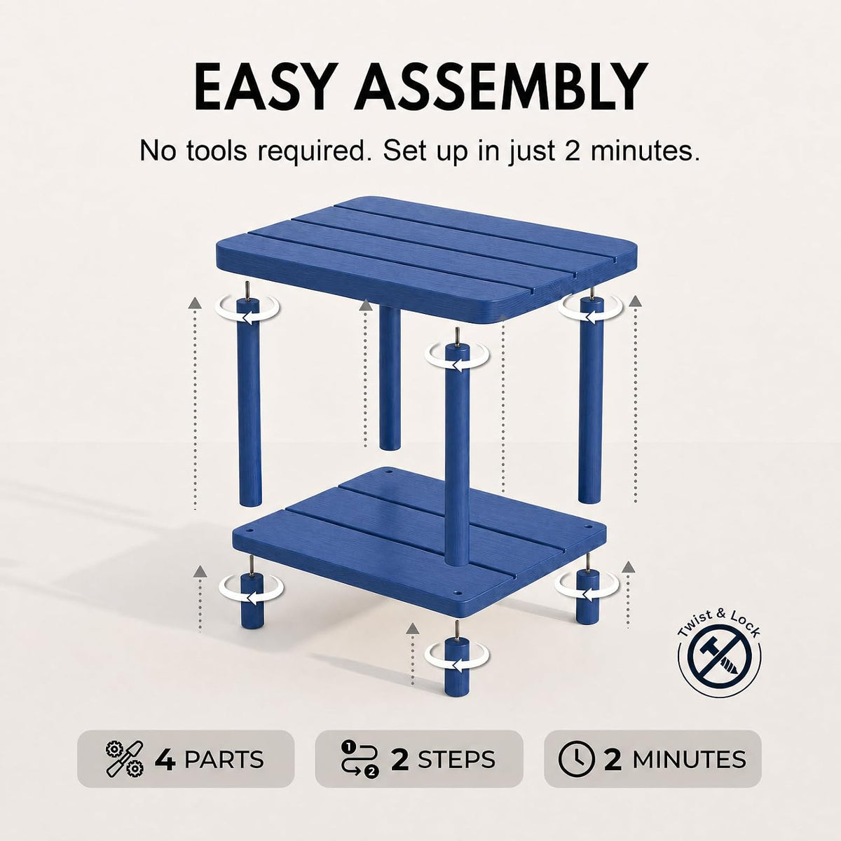 Navy 2‑Tier Square Outdoor Side Table