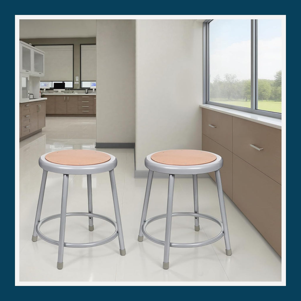 Grey‑Frame Masonite Round Steel Stools Set of 2, 18"