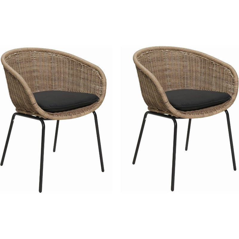 Wicker Bucket Patio Dining Chairs Set of 2 with Cushions