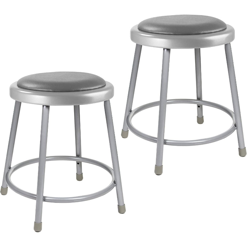 Grey‑Frame Vinyl Padded Round Stools Set of 2, 18"