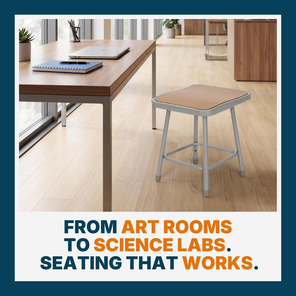 Gray‑Frame Masonite Wood Square Stools Set of 2, 18"