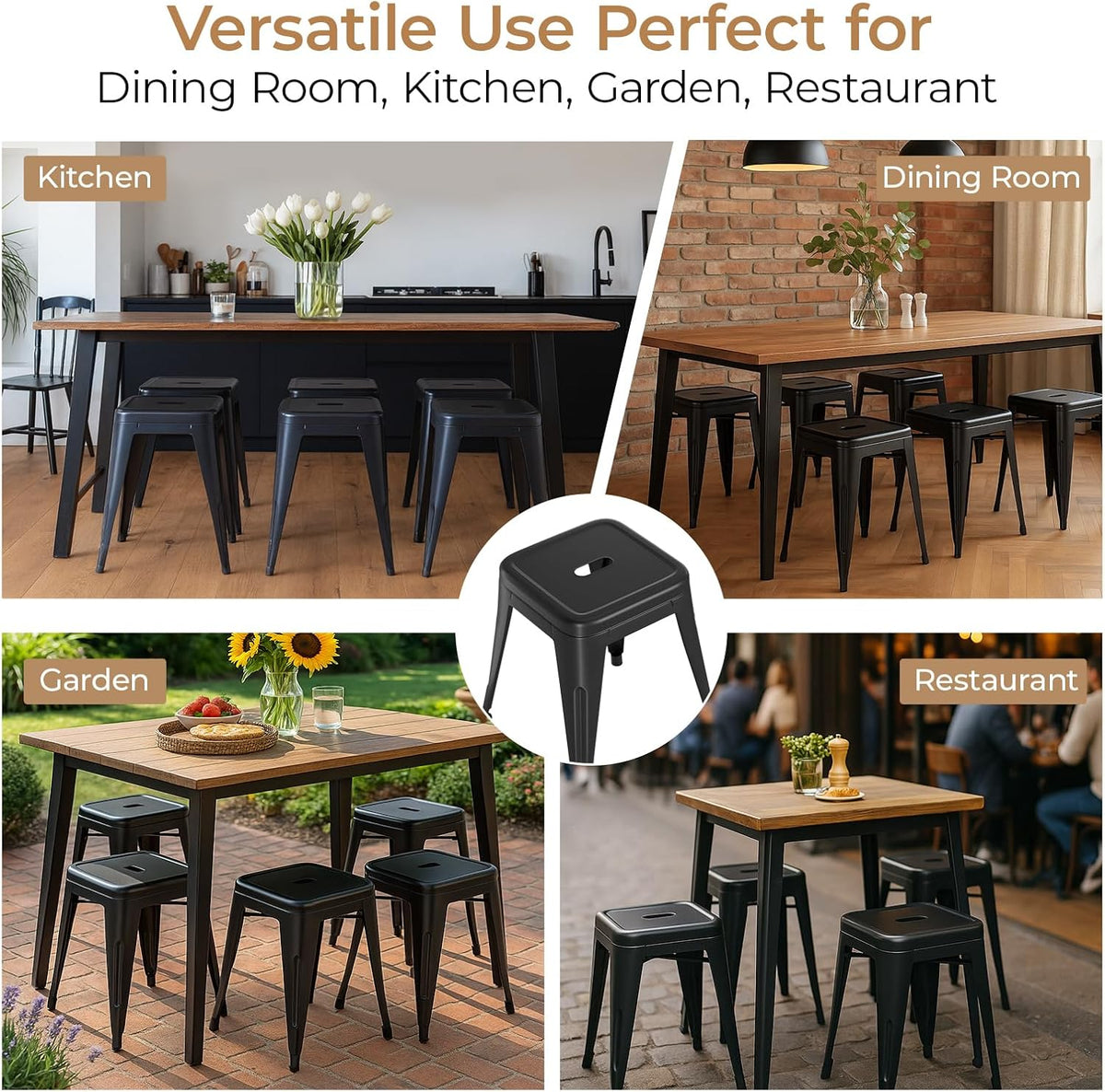 18 Inch Metal Dining Stools Set of 4,Mindnight Black