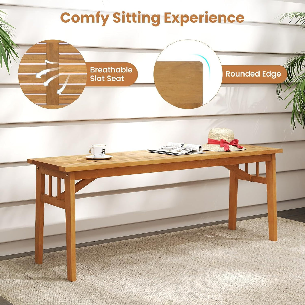 Acacia Wood Outdoor Dining Bench, 48"