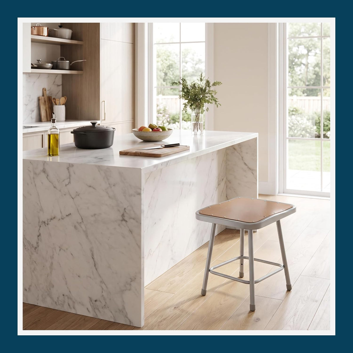 Gray‑Frame Masonite Wood Square Stools Set of 2, 18"
