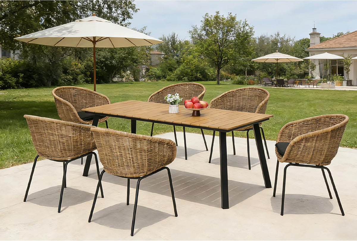 Wicker Bucket Patio Dining Chairs Set of 2 with Cushions