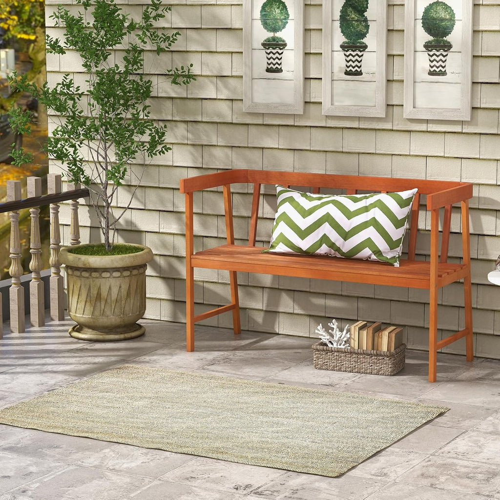 Wood 2‑Person Outdoor Bench with Backrest & Armrests