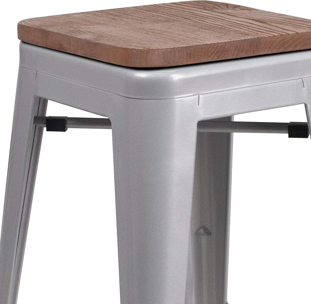Silver Metal Backless Counter Stool 24"