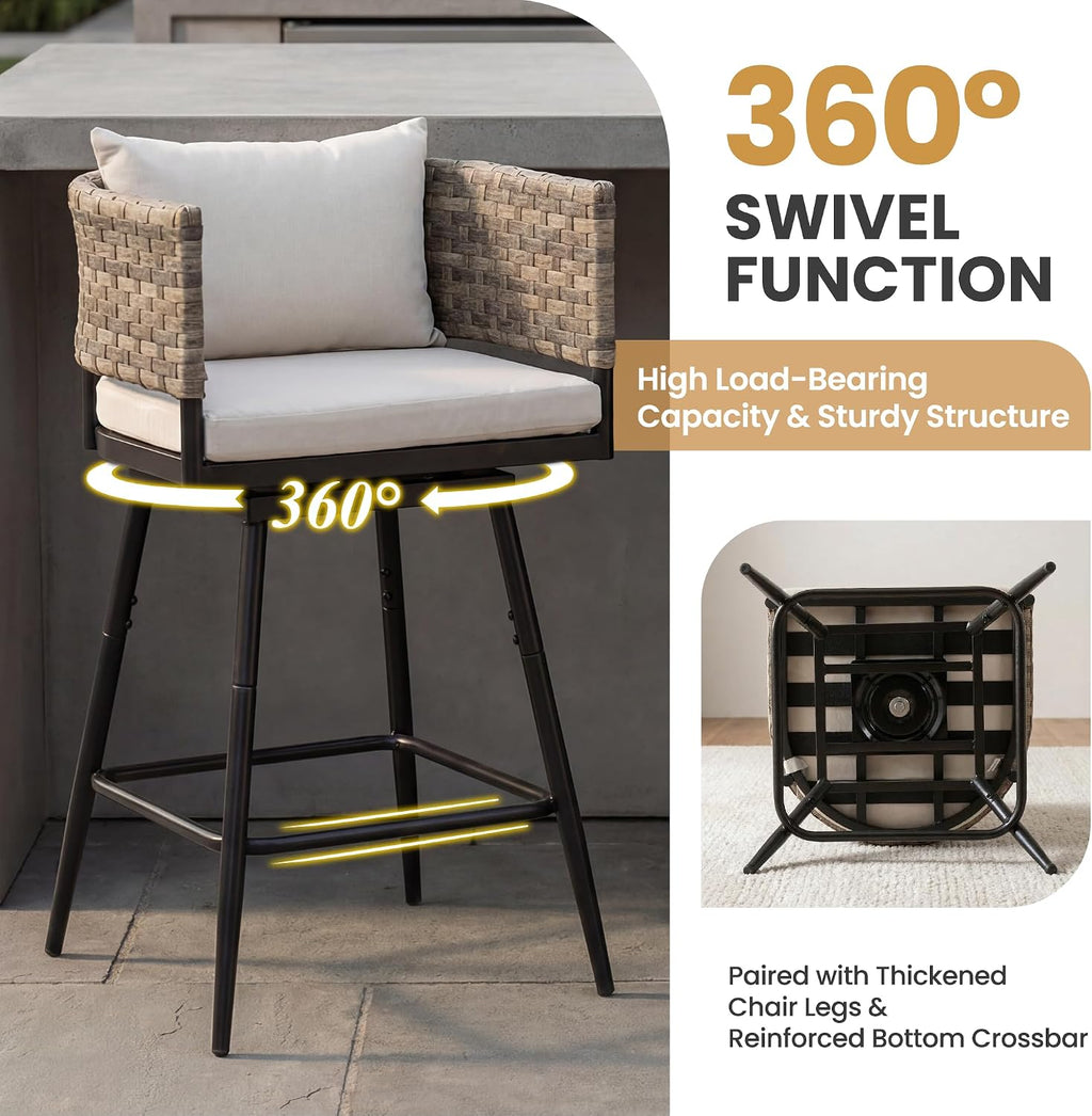 Rattan Swivel Outdoor Bar Stools Set of 2