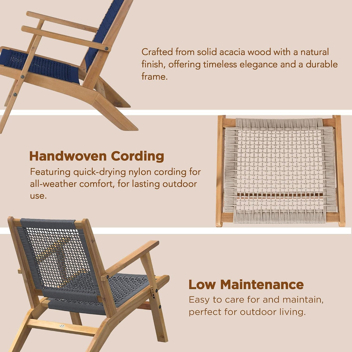 Acacia Wood Outdoor Reclining Armchair