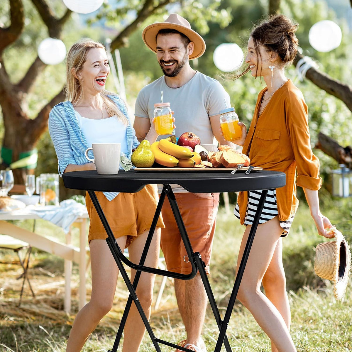 Black 32‑Inch Round Bar‑Height Folding Table 2 Pack