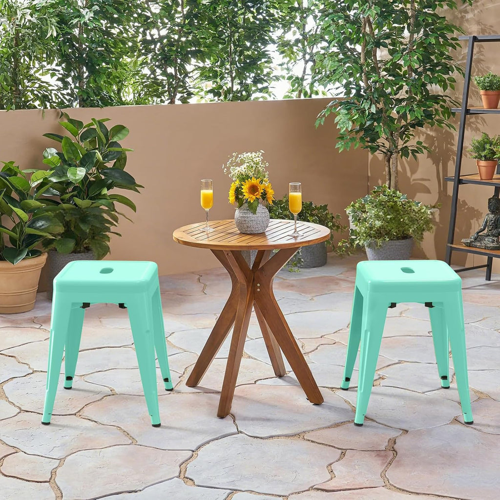 Mint‑Green Stackable Industrial Metal Stools Set of 2, 18"