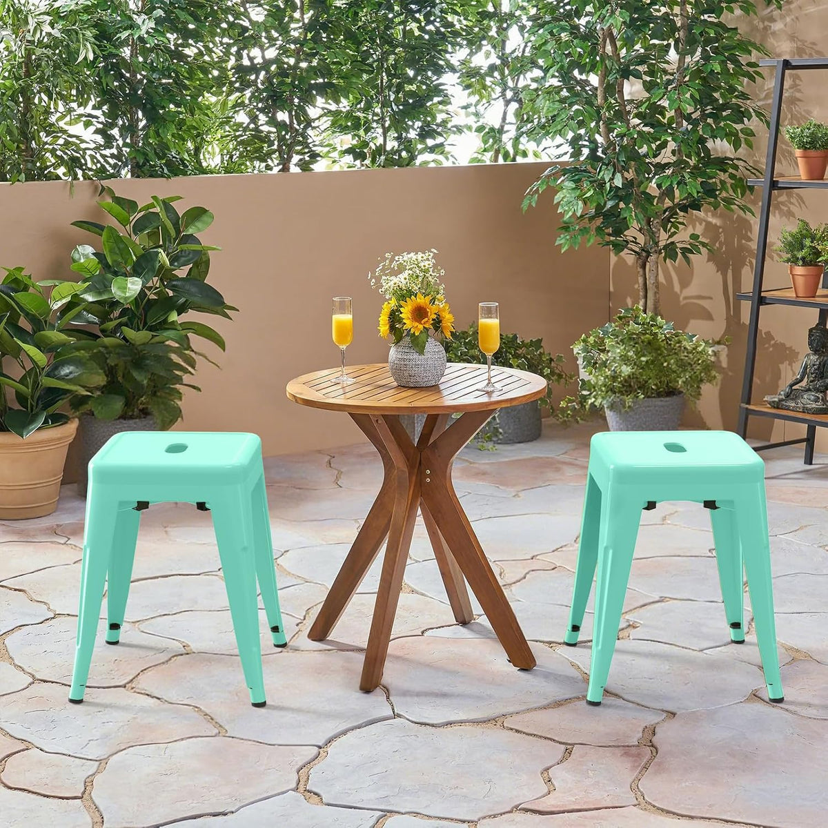 Mint‑Green Stackable Industrial Metal Stools Set of 2, 18"
