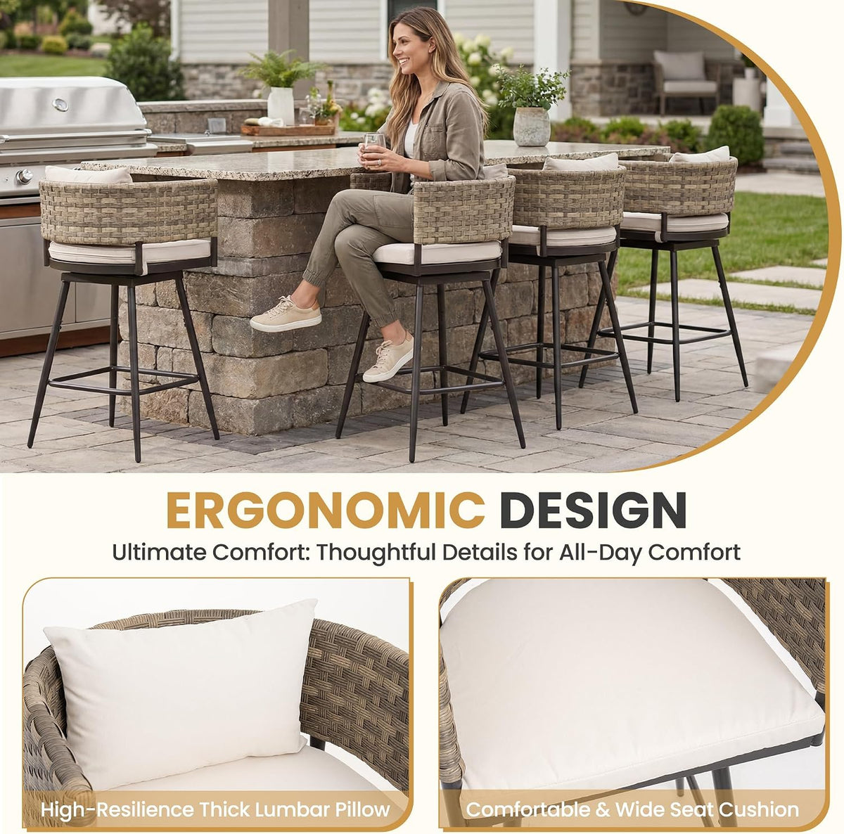 Rattan Swivel Outdoor Bar Stools Set of 2