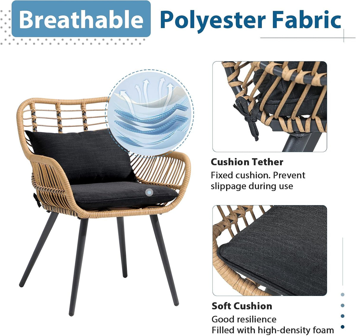 Black Wicker Patio Dining Chairs Set of 2