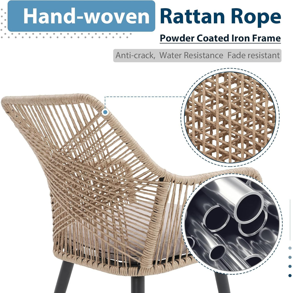 Tan Woven Patio Dining Chairs Set of 2