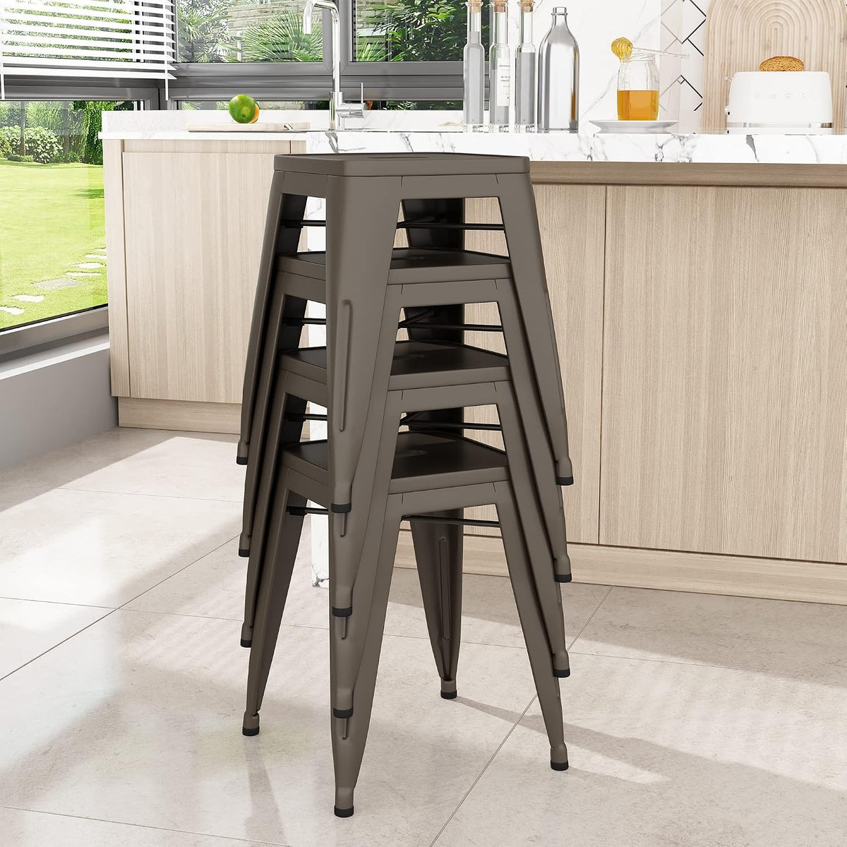 18" Metal Stools Set of 4, Indoor Outdoor