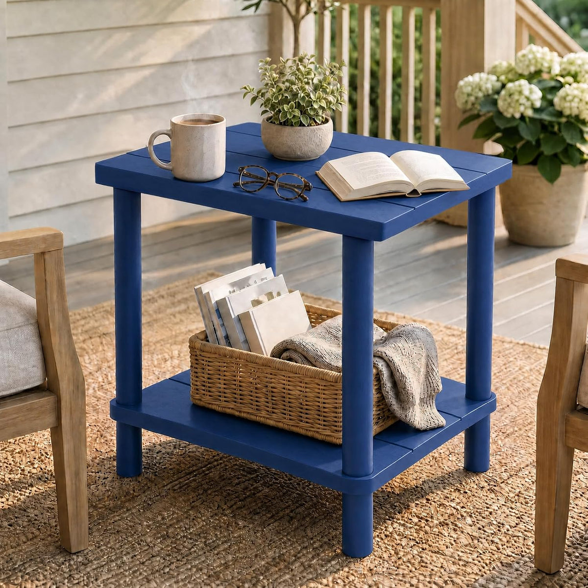 Navy 2‑Tier Square Outdoor Side Table