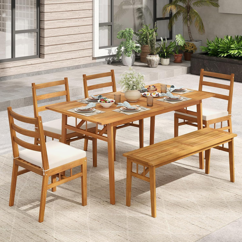 Acacia Wood Outdoor Dining Bench, 48"