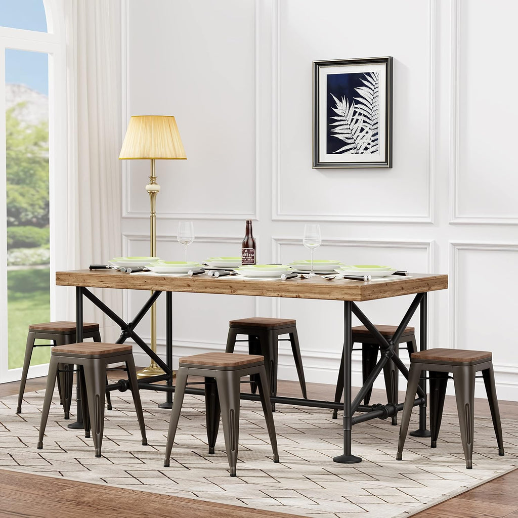 Rusty Metal Bar Stools Set of 4, Wooden Seat 18"