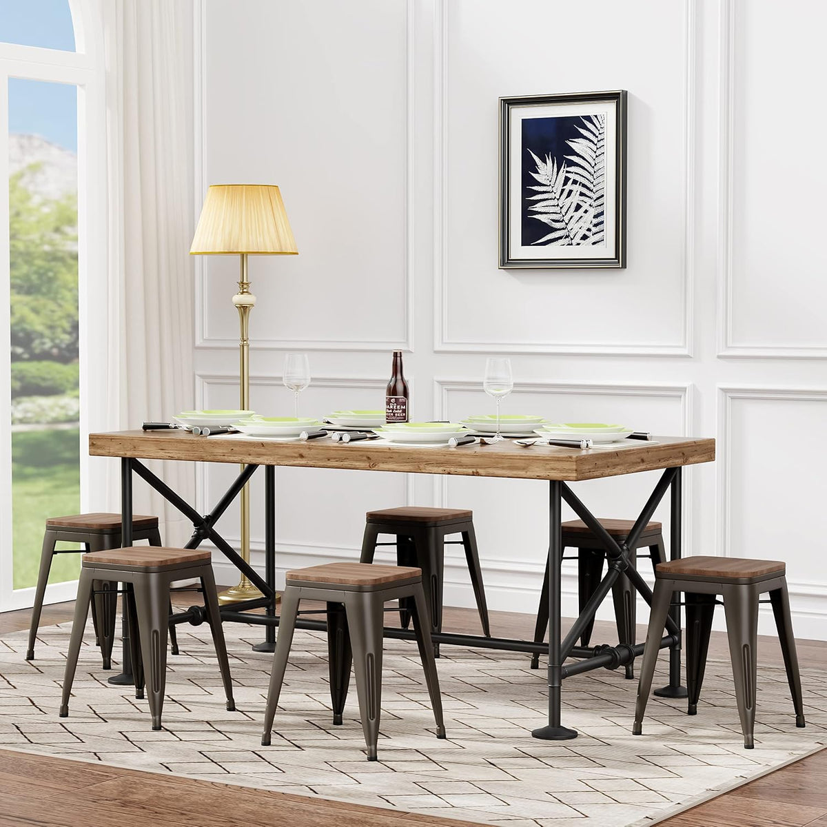 Rusty Metal Bar Stools Set of 4, Wooden Seat 18"