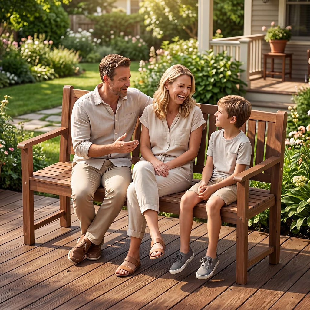 Brown Fir‑Wood 3‑Seater Outdoor Bench, 59"