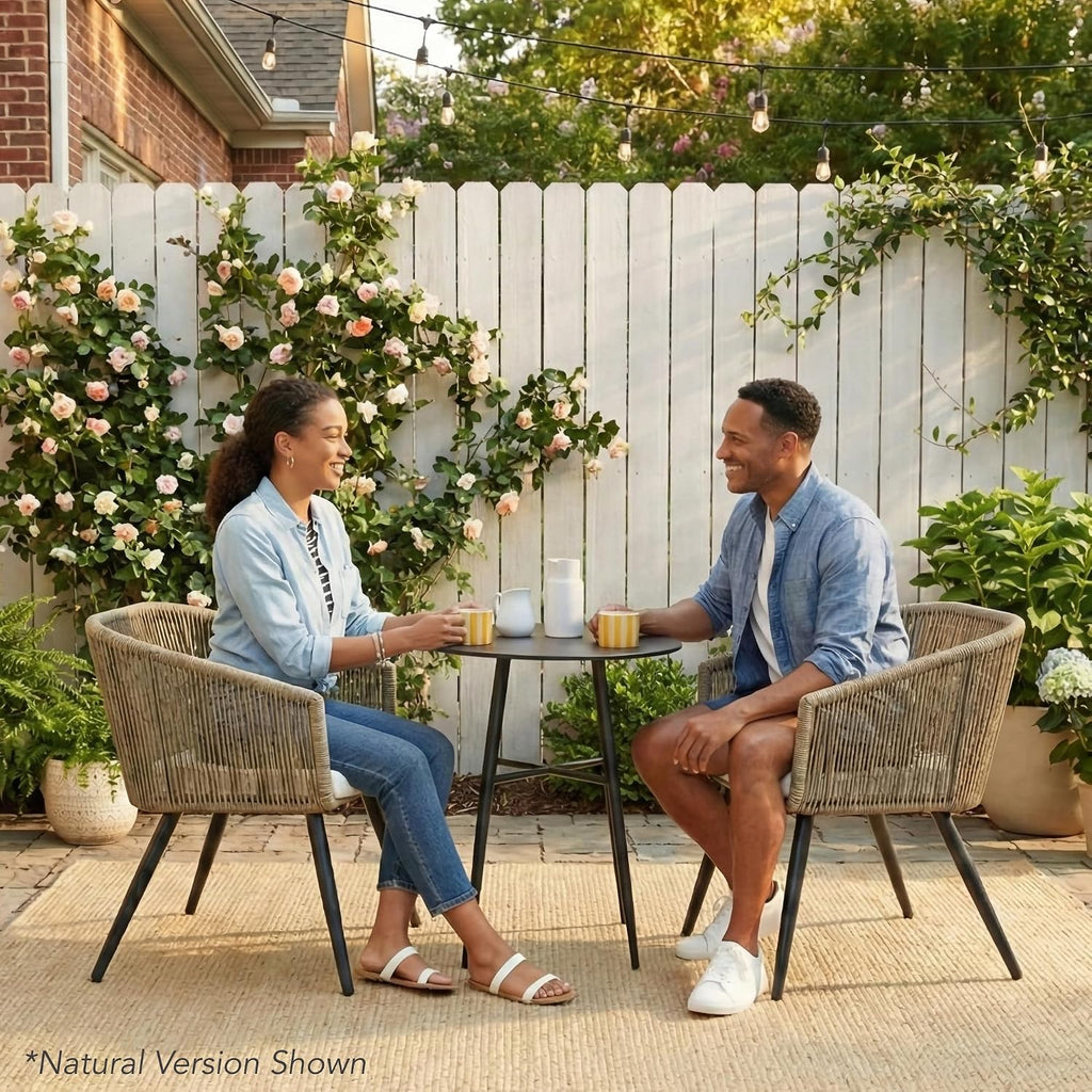 Natural Ivory Wicker Patio Dining Chairs Set of 2
