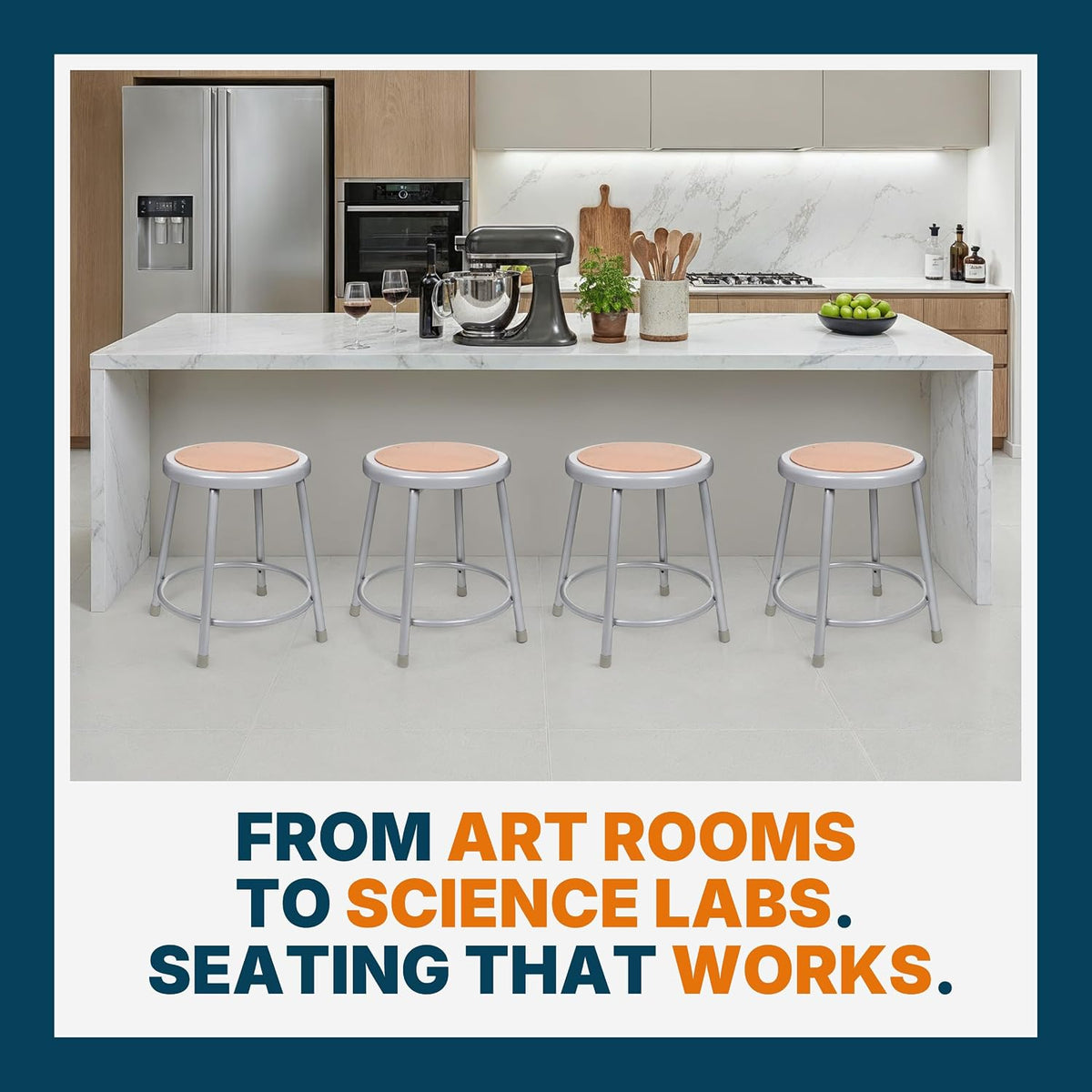 Grey‑Frame Masonite Round Steel Stools Set of 2, 18"