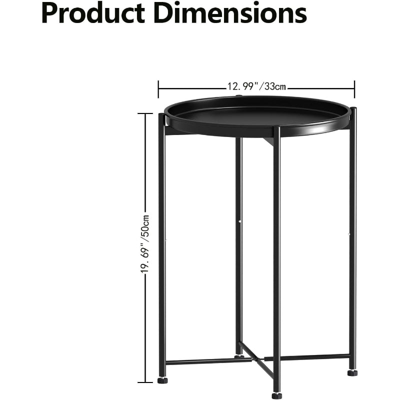Round Tray Side Table Metal Frame 2Pcs