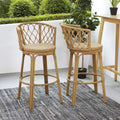 Light Brown Rattan Barrel‑Back Outdoor Barstools Set of 2
