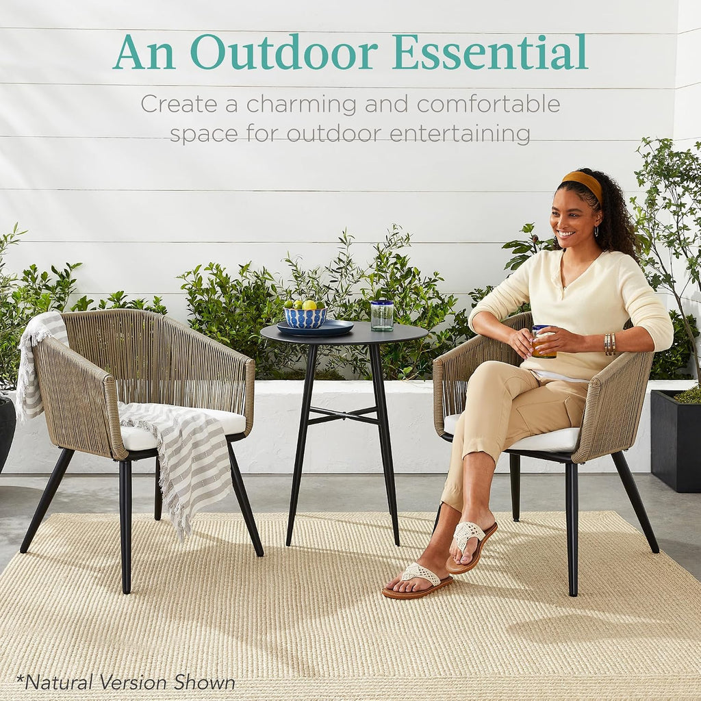 Natural Ivory Wicker Patio Dining Chairs Set of 2