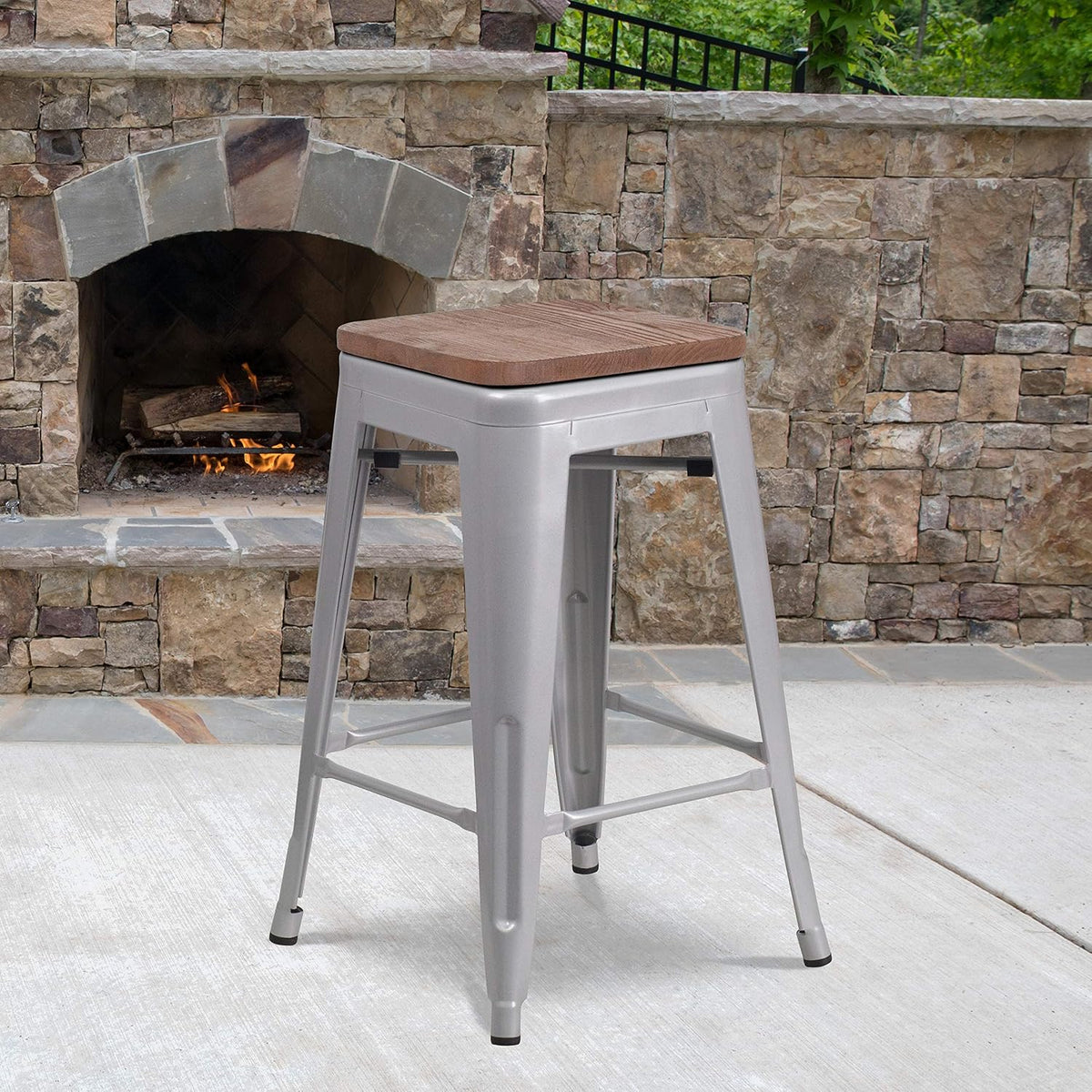 Silver Metal Backless Counter Stool 24"