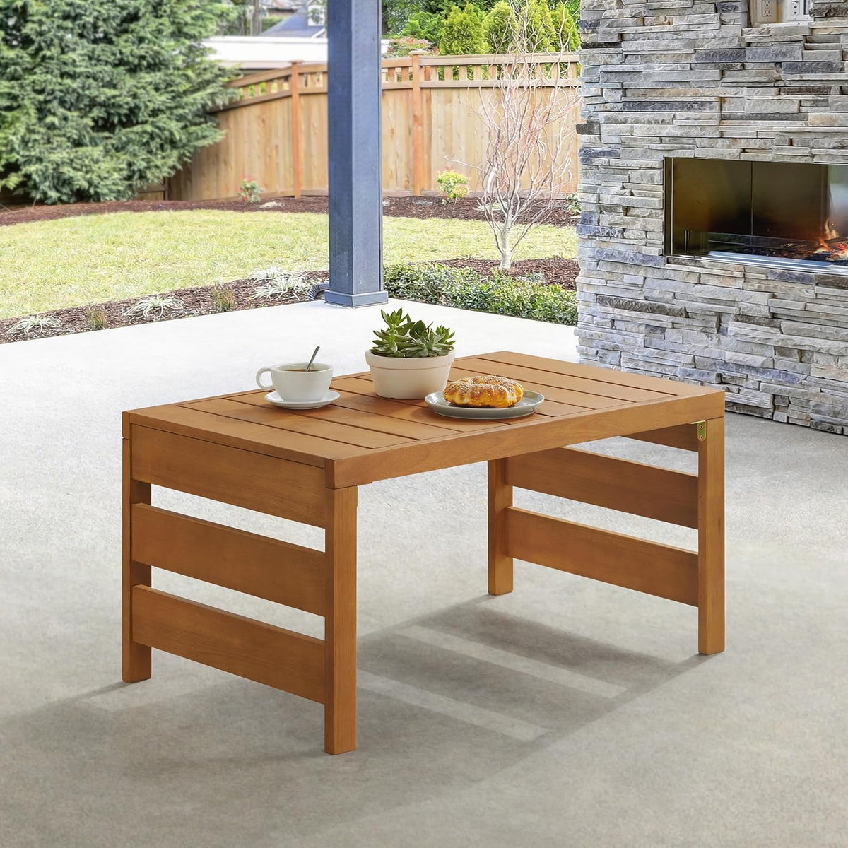 Brown Eucalyptus Wood Outdoor Coffee Table