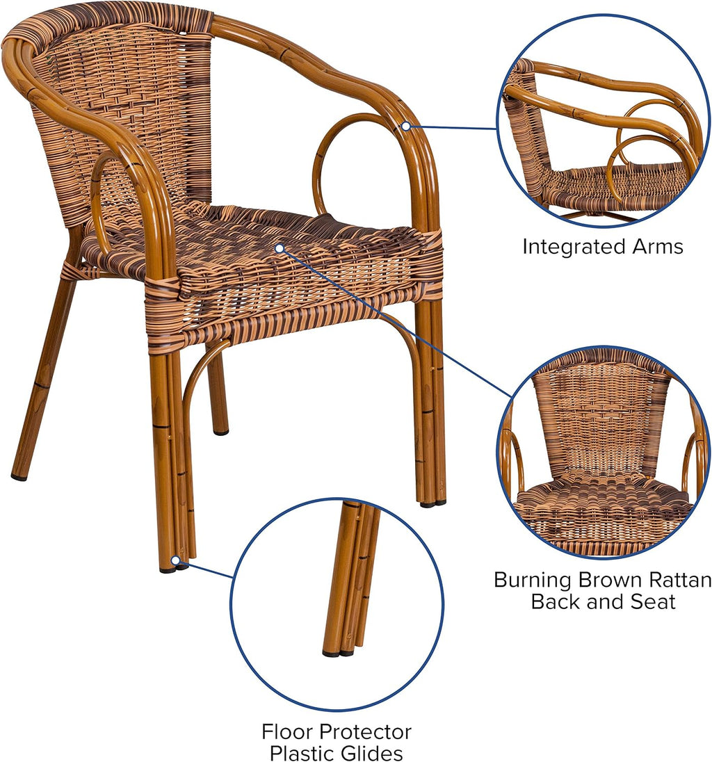 Brown Rattan Patio Chair with Dark Red Bamboo