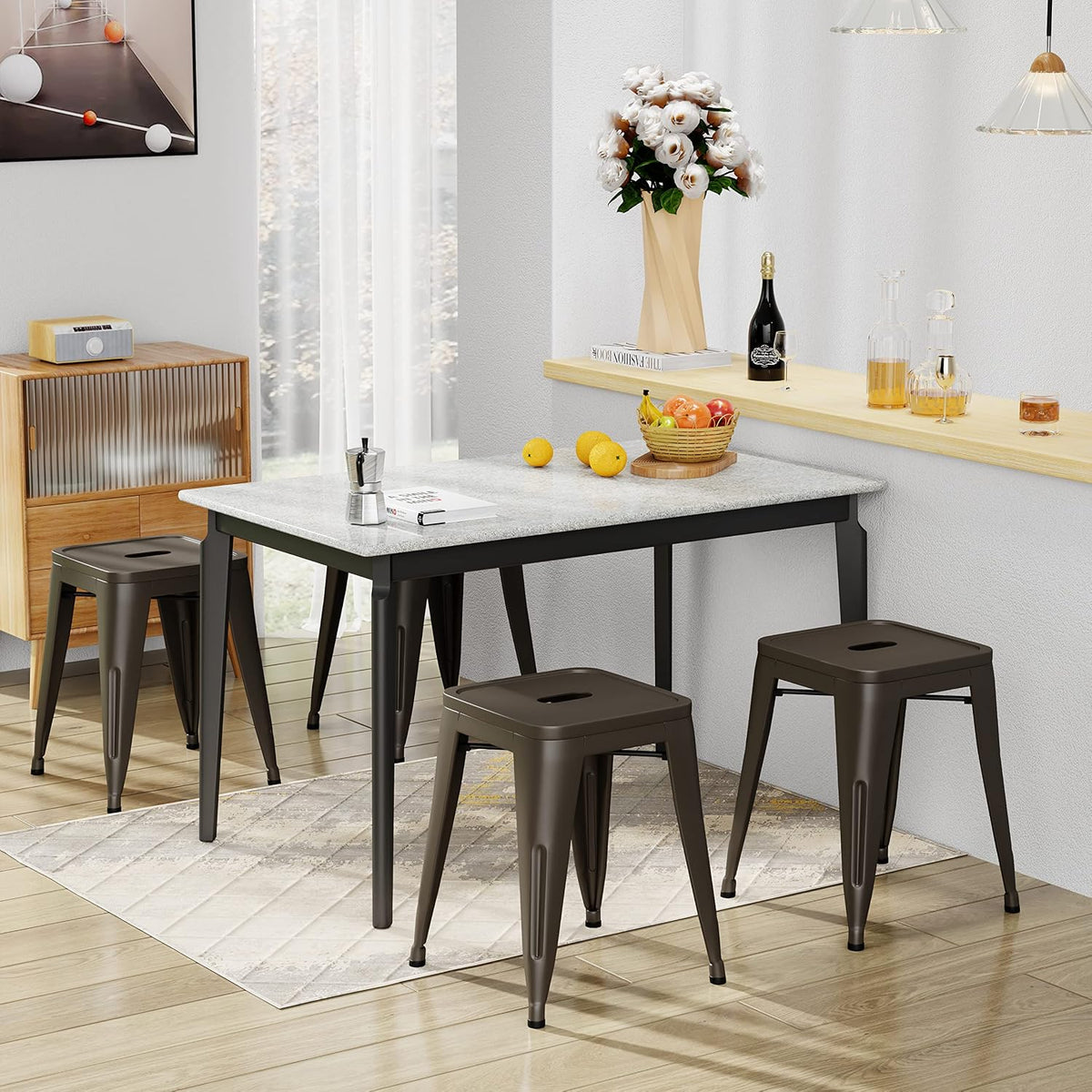 18" Metal Stools Set of 4, Indoor Outdoor