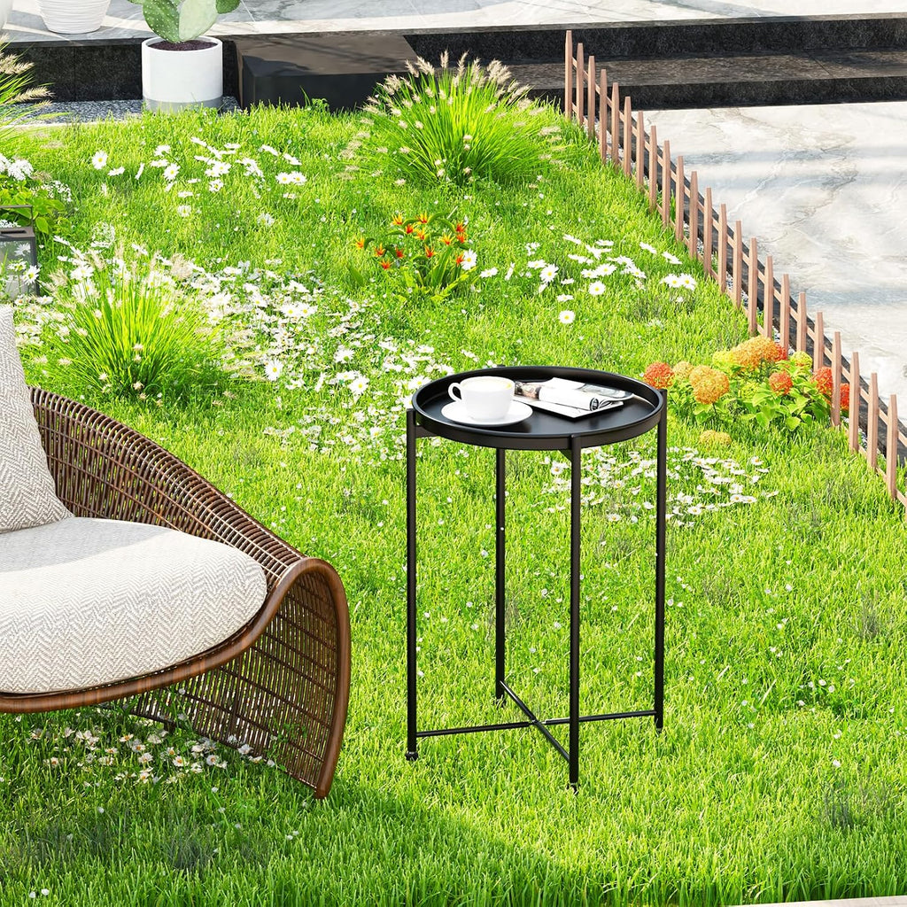 Round Tray Side Table Metal Frame 2Pcs