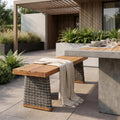 Acacia Wood Patio Dining Bench, Grey‑Teak Rattan Legs