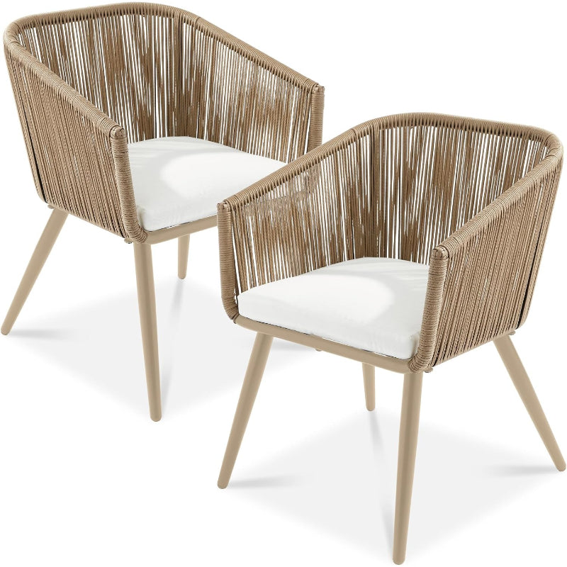 Natural Ivory Wicker Patio Dining Chairs Set of 2