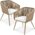Natural Ivory Wicker Patio Dining Chairs Set of 2