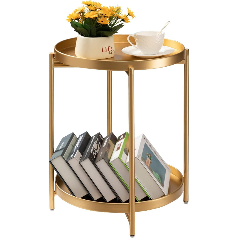 Gold 2‑Tier Round Folding Side Table