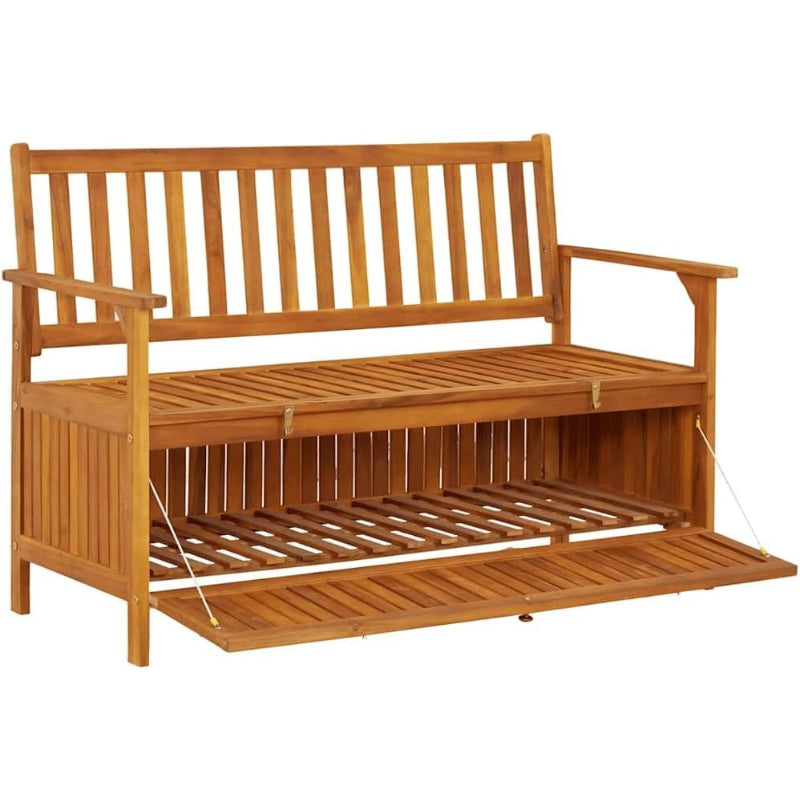 Rustic Acacia Wood Patio Storage Bench with Backrest & Armrests