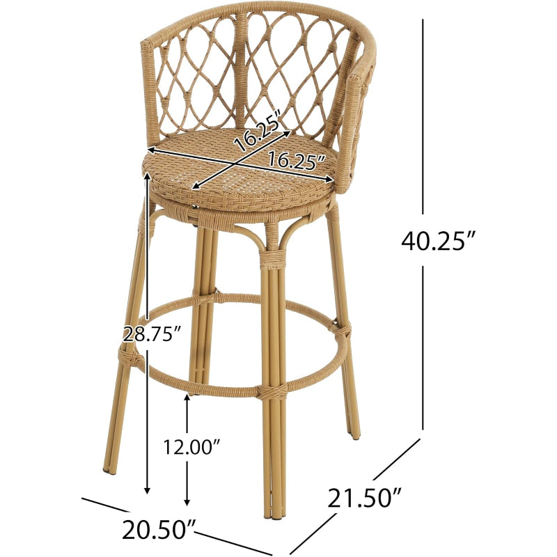 Light Brown Rattan Barrel‑Back Outdoor Barstools Set of 2