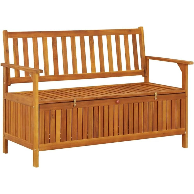Rustic Acacia Wood Patio Storage Bench with Backrest & Armrests