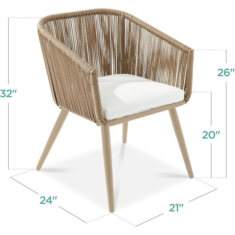 Natural Ivory Wicker Patio Dining Chairs Set of 2