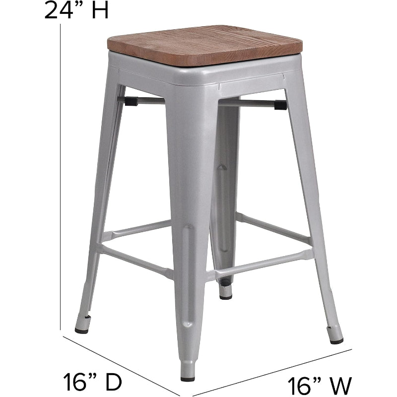 Silver Metal Backless Counter Stool 24"