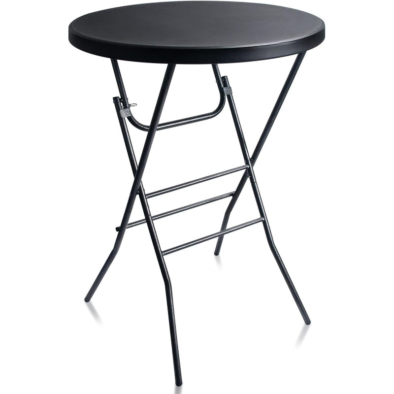 Black 32‑Inch Round Bar‑Height Folding Table
