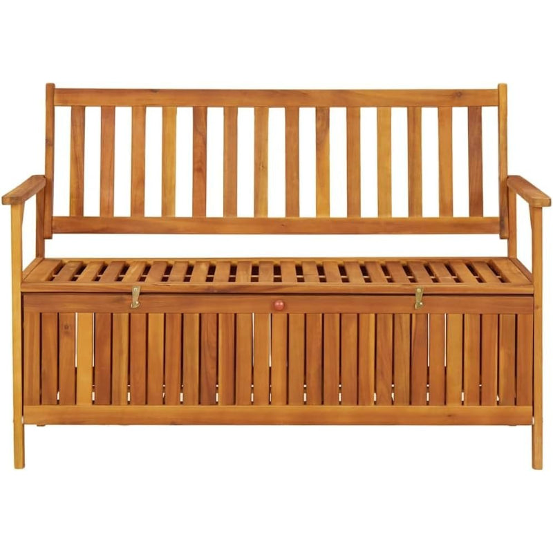 Rustic Acacia Wood Patio Storage Bench with Backrest & Armrests