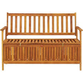 Rustic Acacia Wood Patio Storage Bench with Backrest & Armrests