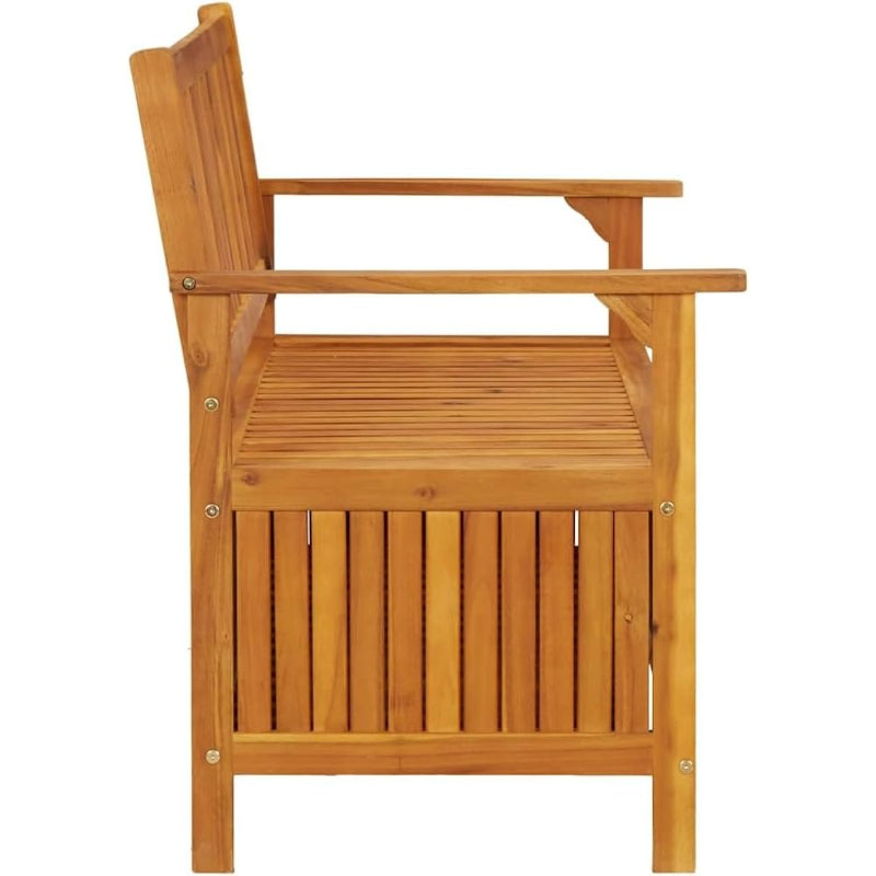 Rustic Acacia Wood Patio Storage Bench with Backrest & Armrests