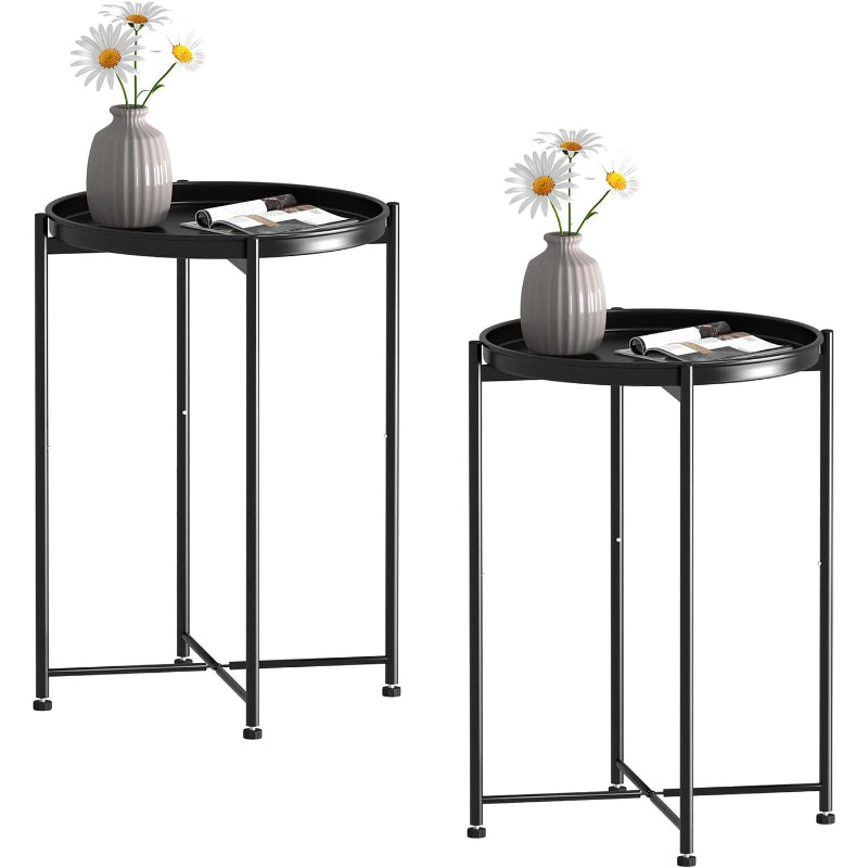 Round Tray Side Table Metal Frame 2Pcs